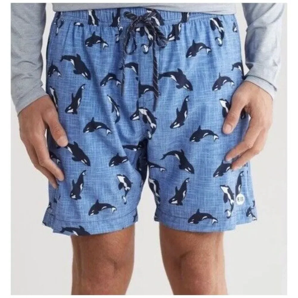 New $46 Eddie Bauer Volley Swim Trunks Shorts Mens Blue Orca Lined EMS4384 Large